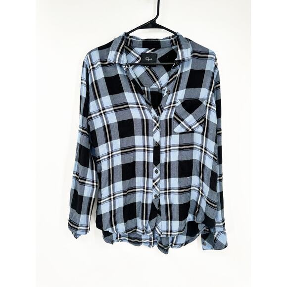 Rails Hunter Rayon Plaid Long Sleeve Button Up Shirt in Current Onyx White Sz M - Picture 2 of 5
